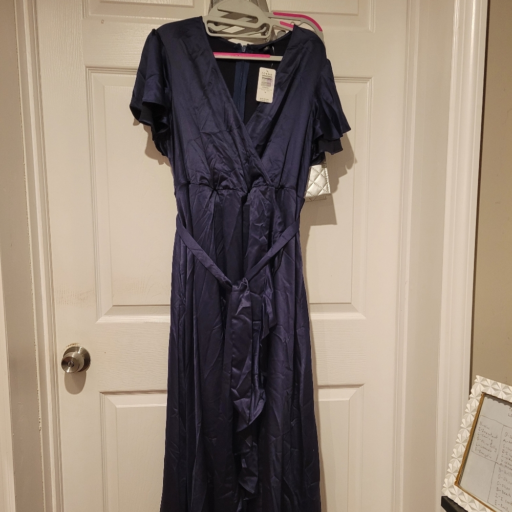 Torrid 450 navy satin surplice maxi dress